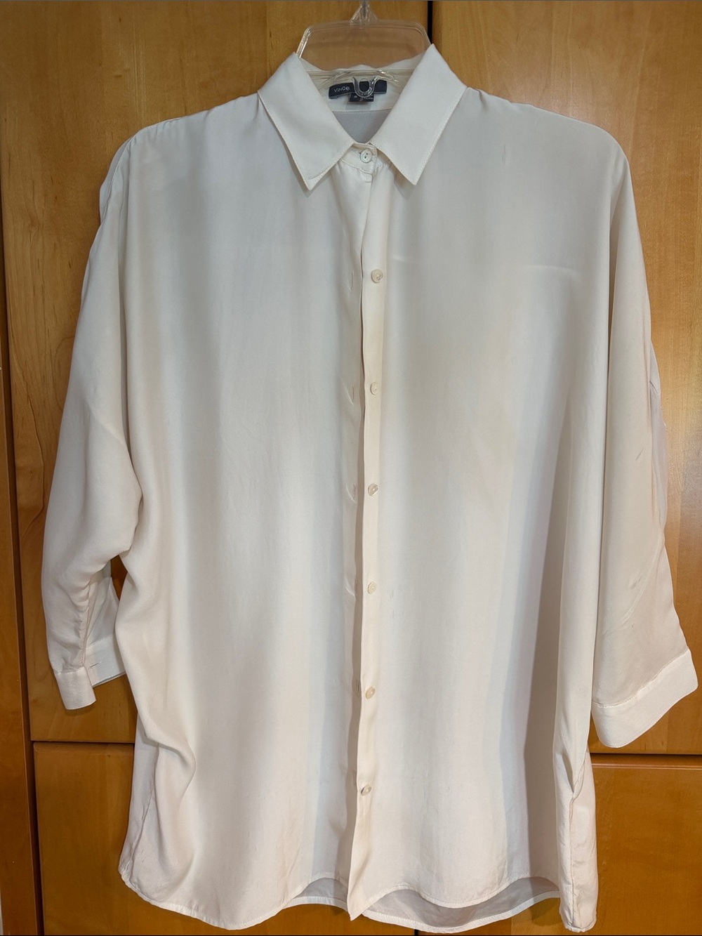 Vince Cream Long-Sleeve Silk Shirt
